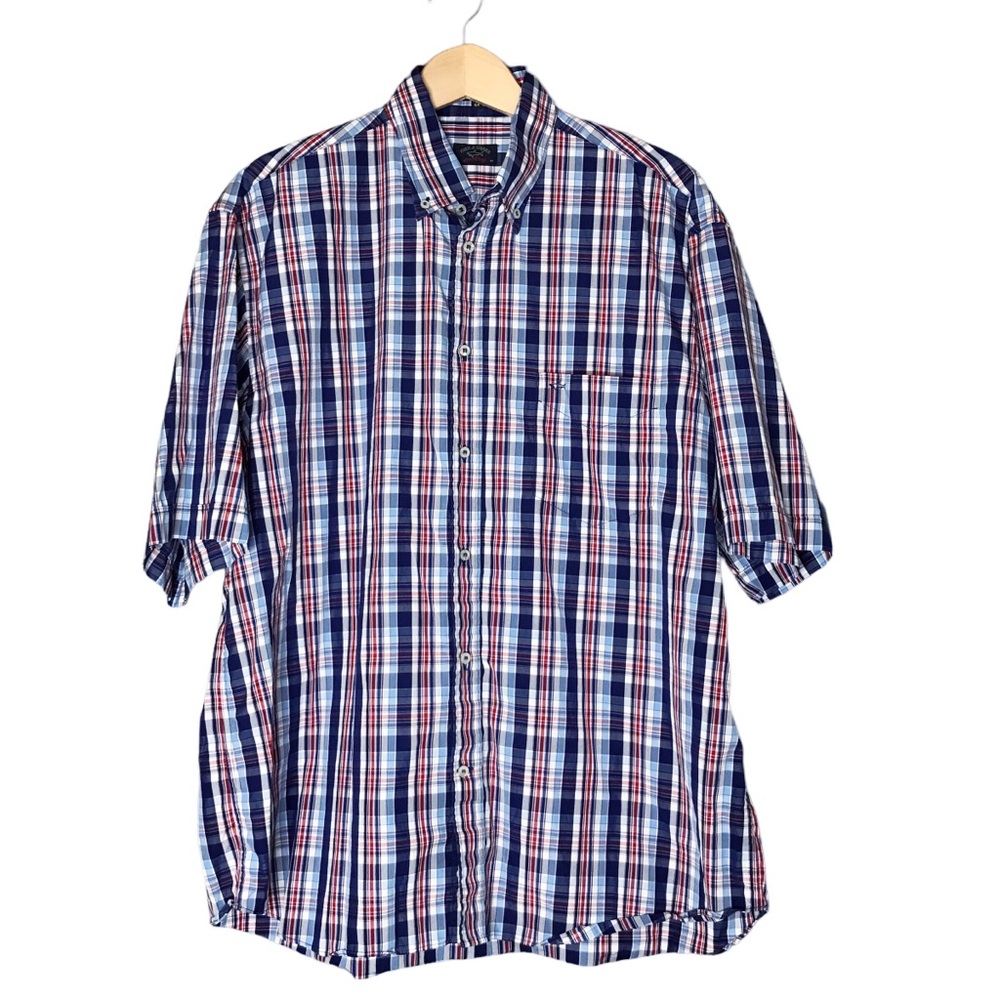 Paul & Shark Short Sleeve Button Down Plaid Shirt Cotton Yachting Men’s XL 44